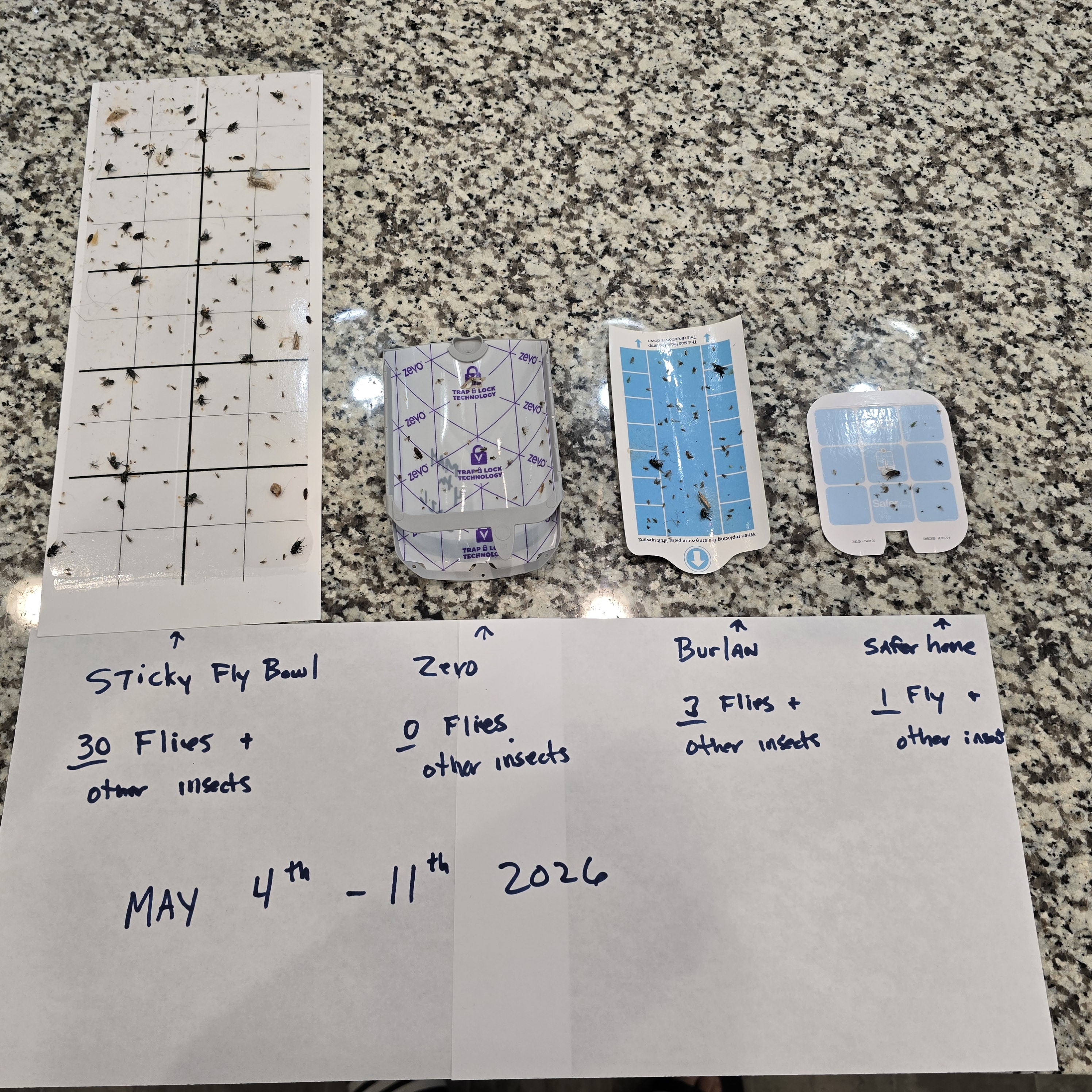 Test 2 handwritten results sheet beside all four competitor glue boards